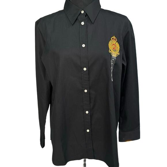 LAUREN Ralph Lauren NWOT Classic-Fit Embroidered Crest Shirt in Black-Size XL - Picture 2 of 8